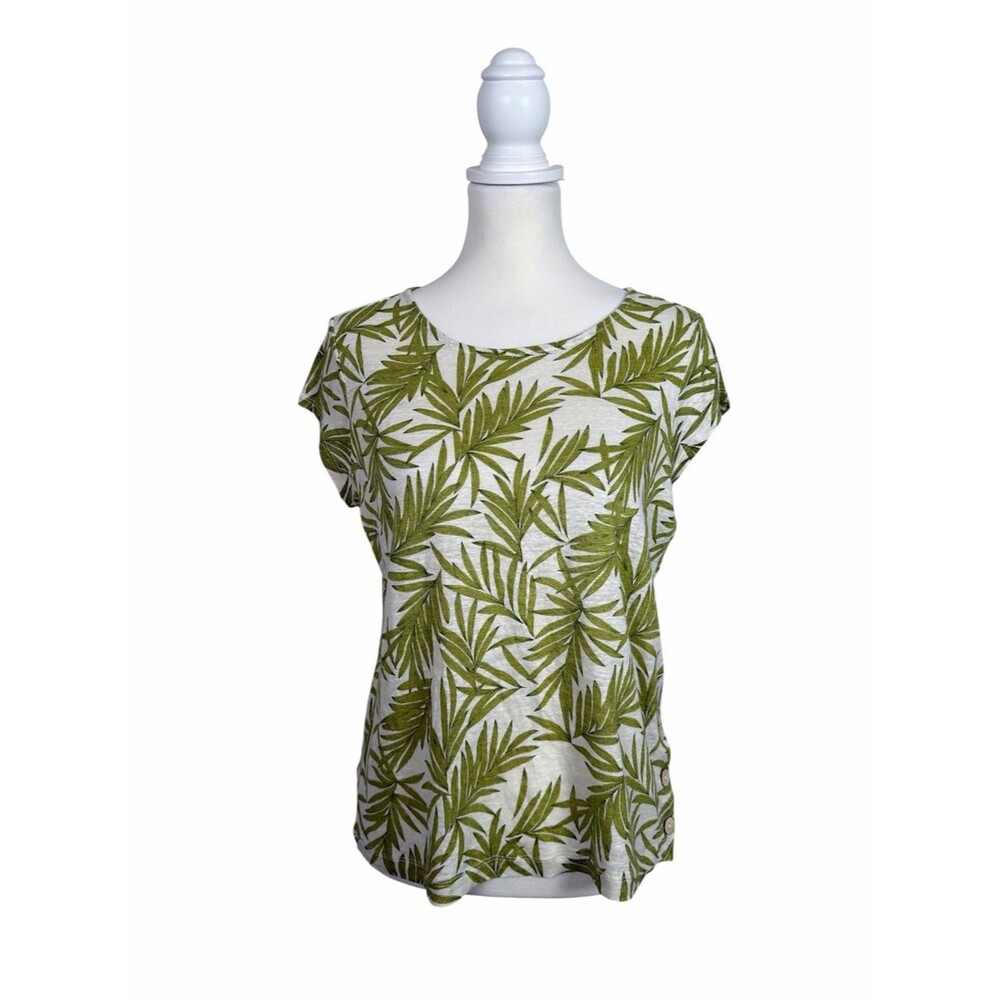 Nicole Miller New York 100% Linen Tropical Palm Leaf Top Medium Coastal Resort